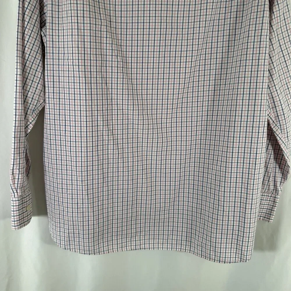 Banana Republic Dress Shirt Men's Medium 15.5 White Pink Plaid Button Up Long Sl